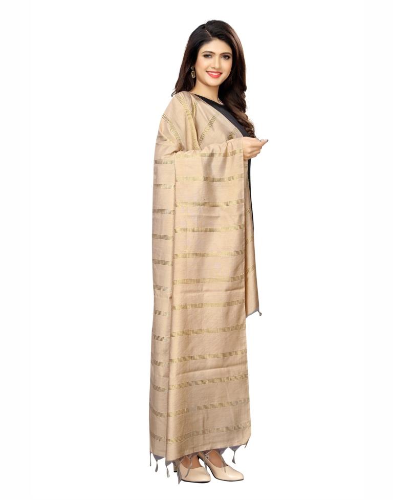 Royal Beige Coloured Cotton Silk Zari Woven Dupatta | Leemboodi