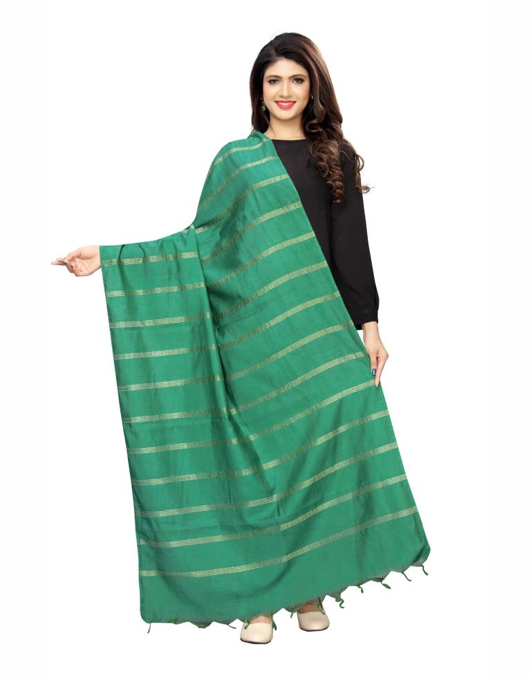 Bedazzling Teal Green Coloured Cotton Silk Zari Woven Dupatta | Leemboodi