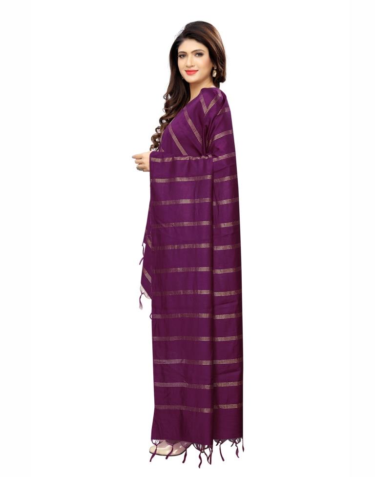 Splendiferous Purple Coloured Cotton Silk Zari Woven Dupatta | Leemboodi