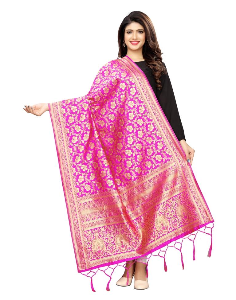Voguish Pink Coloured Poly Silk Jacquard Banarasi Dupatta | Leemboodi