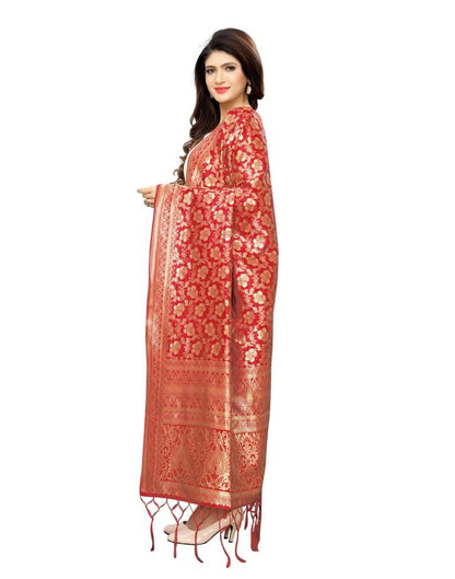 Classic Red Coloured Poly Silk Jacquard Banarasi Dupatta | Leemboodi