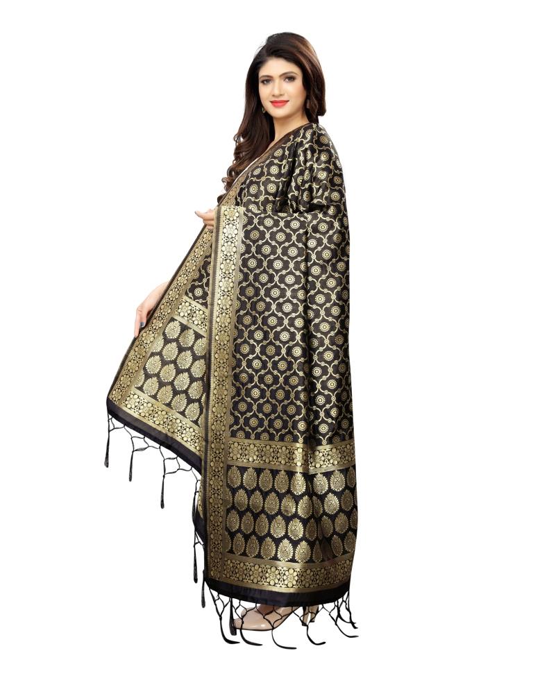 Angellic Black Coloured Poly Silk Jacquard Banarasi Dupatta | Leemboodi