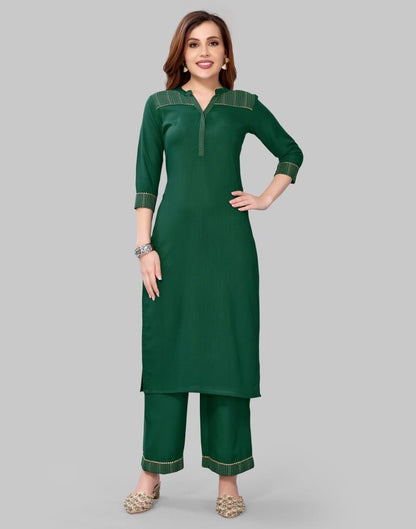 Green Khadi printed Kurti with Pant And Dupatta | Leemboodi