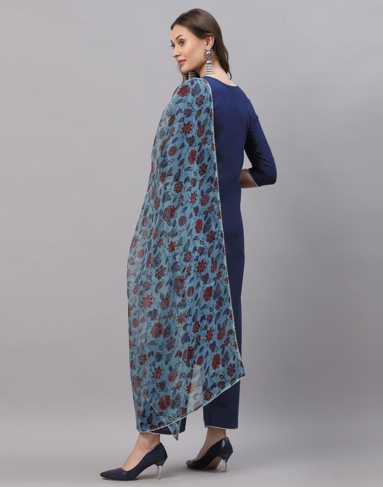 Teal Blue Kurti with Pant And Dupatta | Leemboodi