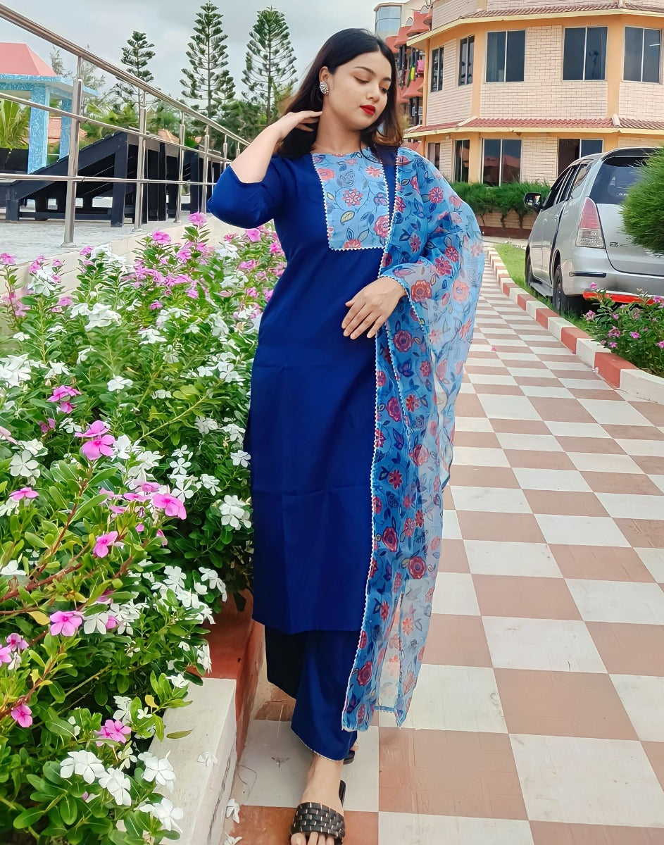 Teal Blue Kurti with Pant And Dupatta | Leemboodi