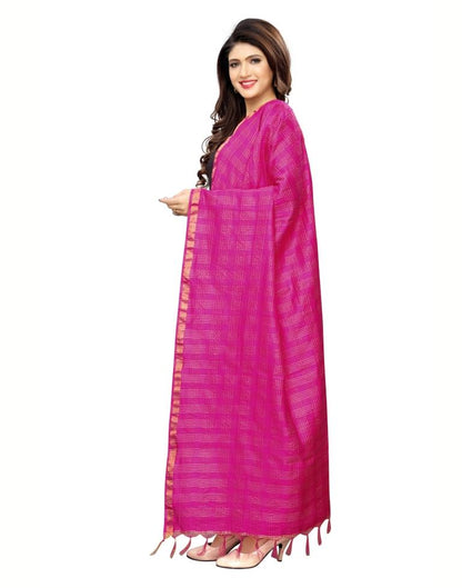 Imperial Pink Coloured Poly Silk Woven Chakes (Zari) Dupatta | Leemboodi