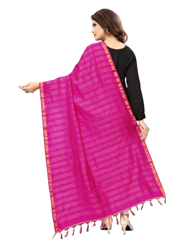 Imperial Pink Coloured Poly Silk Woven Chakes (Zari) Dupatta | Leemboodi