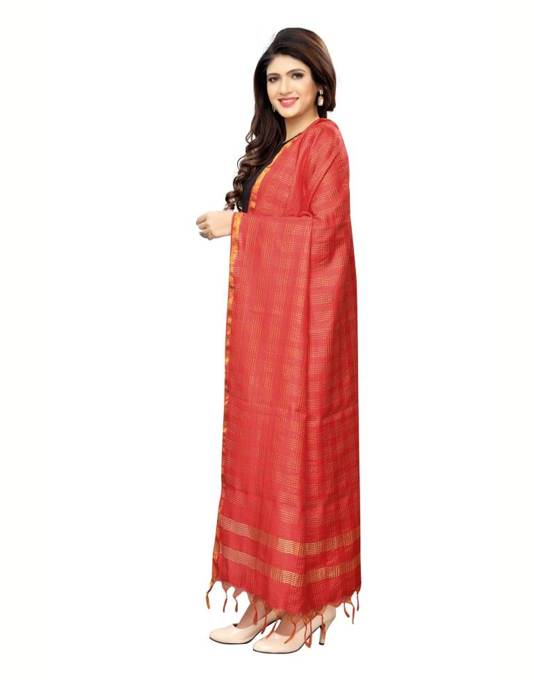 Vintage Red Coloured Poly Silk Woven Chakes (Zari) Dupatta | Leemboodi