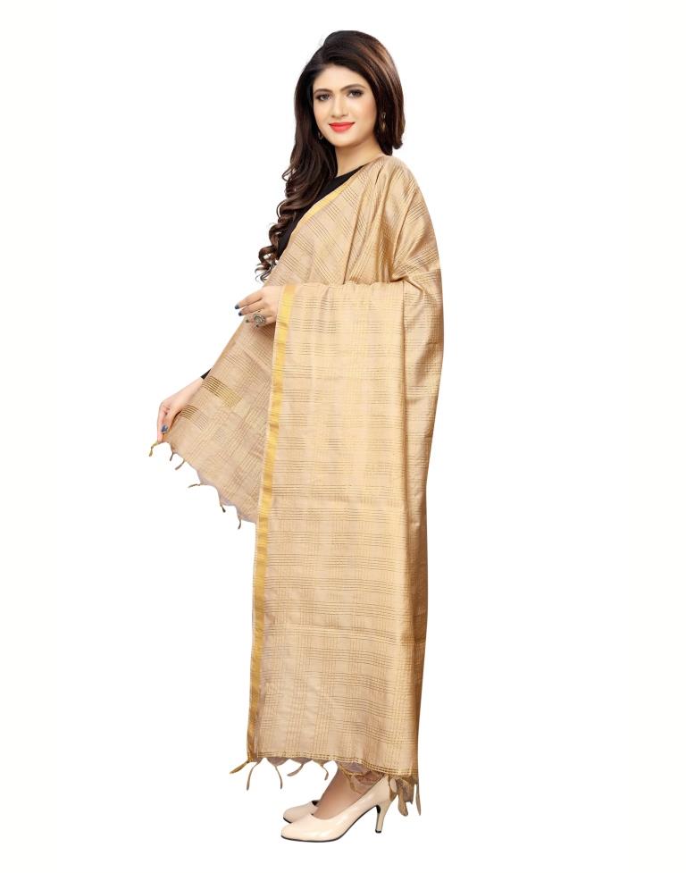 Valiant  Beige Coloured Poly Silk Woven Chakes (Zari) Dupatta | Leemboodi
