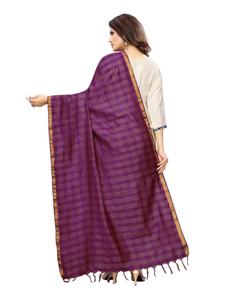 Glistening  Purple Coloured Poly Silk Woven Chakes (Zari) Dupatta | Leemboodi