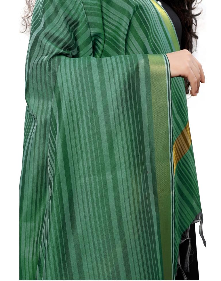 Talismanic Green Coloured Cotton Silk Woven Strip Dupatta | Leemboodi