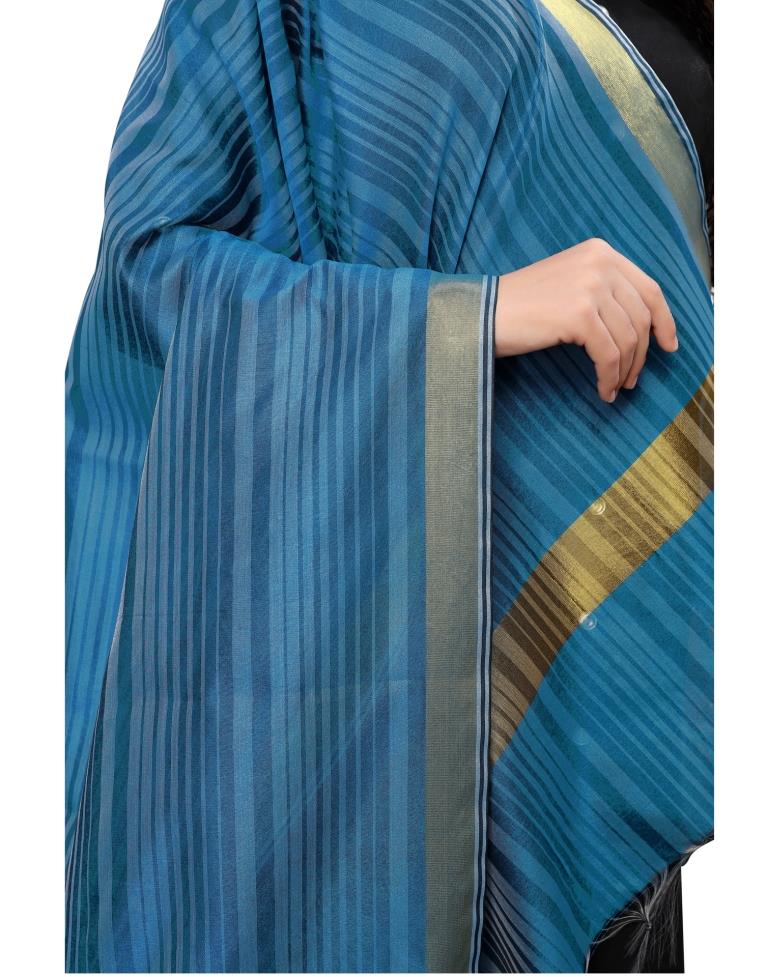 Epitome Blue Coloured Cotton Silk Woven Strip Dupatta | Leemboodi