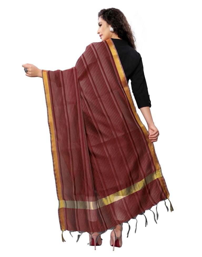 Favourable Maroon Coloured Cotton Silk Woven Strip Dupatta | Leemboodi