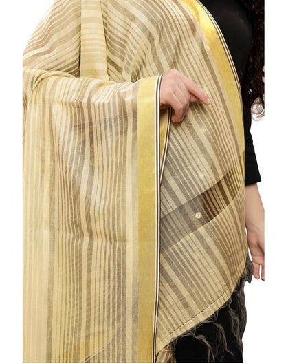 Standard Beige Coloured Cotton Silk Woven Strip Dupatta | Leemboodi