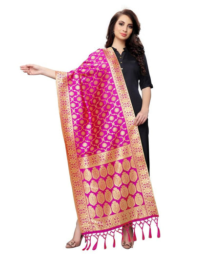 Choicest Pink Coloured Poly Silk Jacquard Banarasi Dupatta | Leemboodi