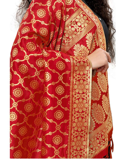Talismanic Red Coloured Poly Silk Jacquard Banarasi Dupatta | Leemboodi