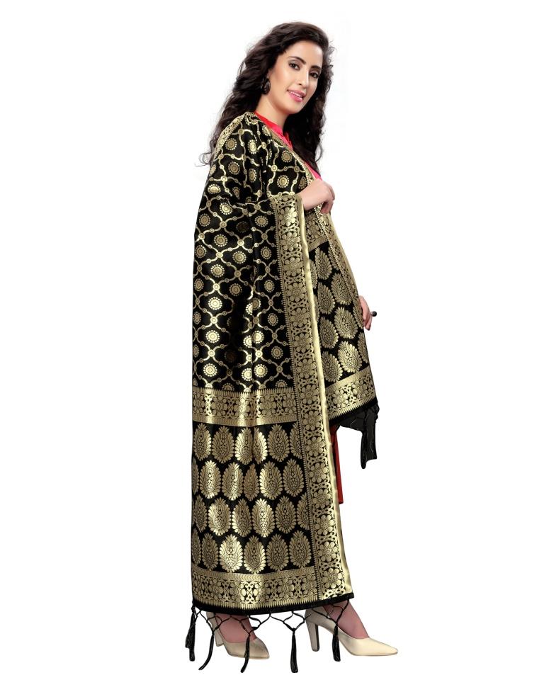 Blissful Black Coloured Poly Silk Jacquard Banarasi Dupatta | Leemboodi