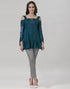 Turquoise Coloured Thread Embroidered Rayon Top | Leemboodi