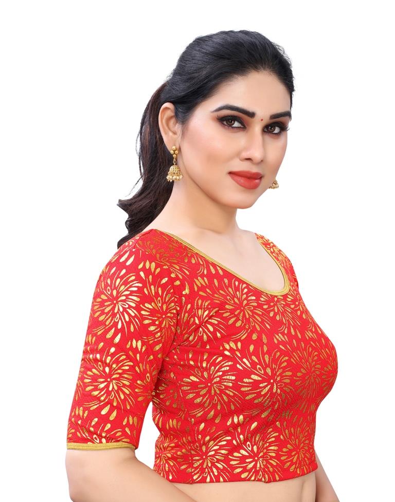 Dreamy Red Coloured Lycra Foil Printed Stitched Blouse | Leemboodi