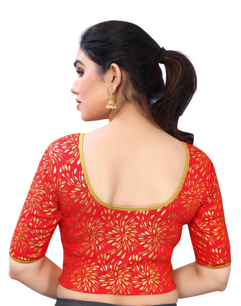 Dreamy Red Coloured Lycra Foil Printed Stitched Blouse | Leemboodi