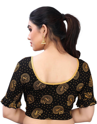 Divine Black Coloured Lycra Knitted Stitched Blouse | Leemboodi