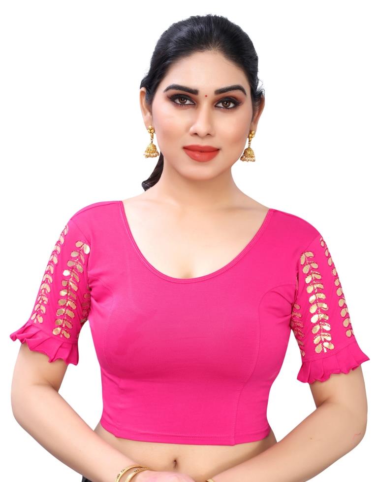 Classy Pink Coloured Lycra Embroidered Stitched Blouse | Leemboodi