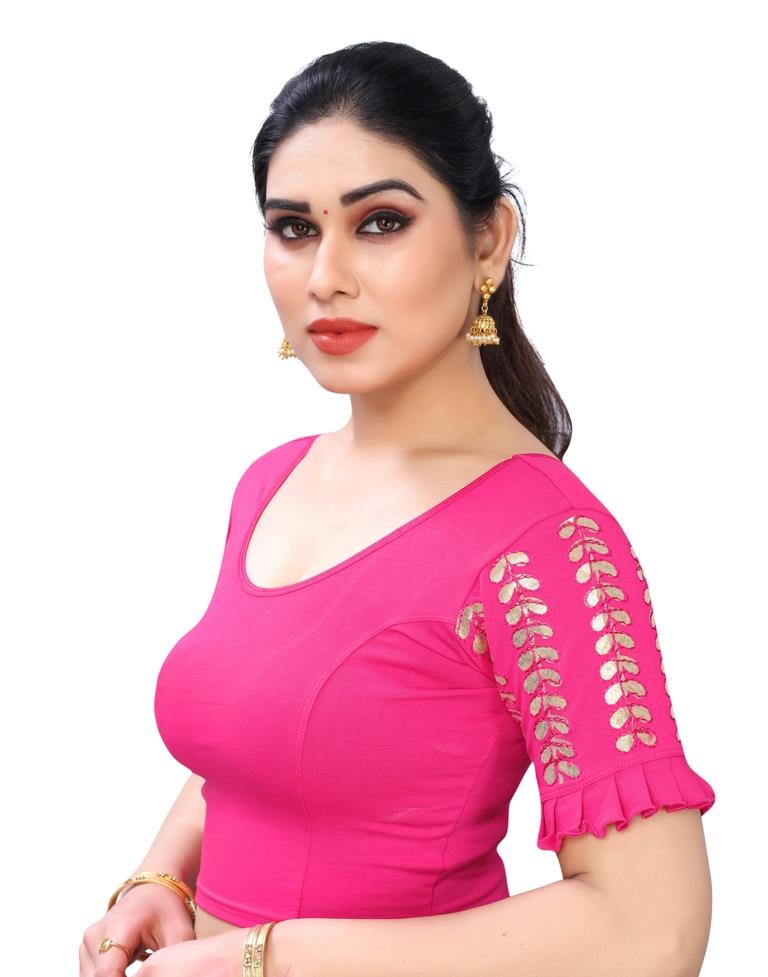 Classy Pink Coloured Lycra Embroidered Stitched Blouse | Leemboodi