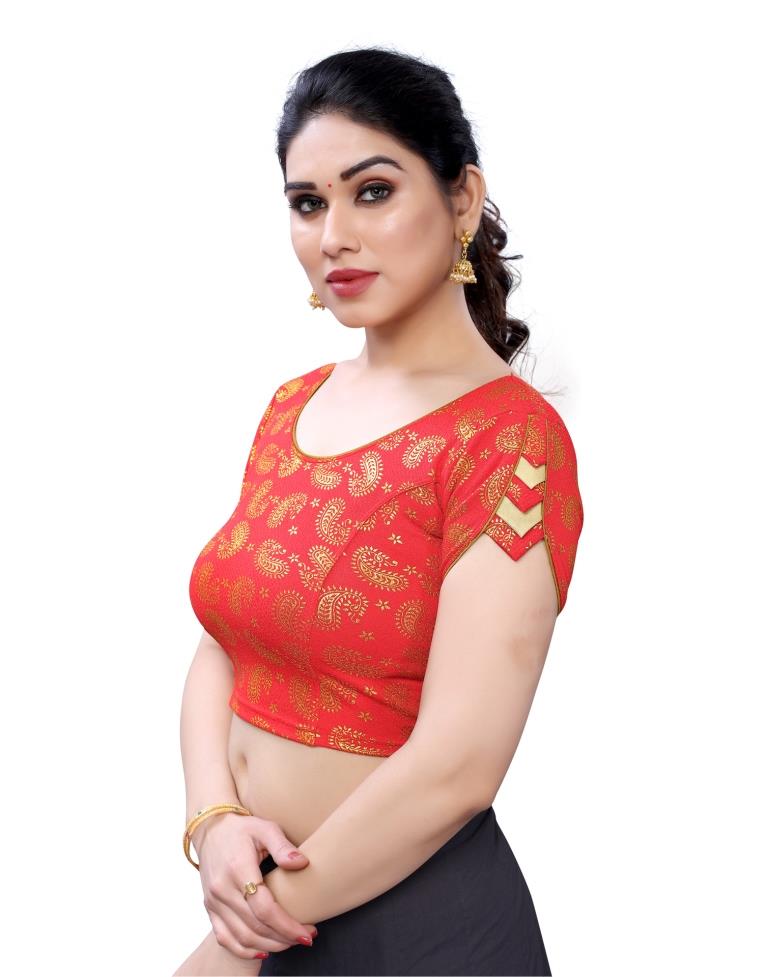 Alluring Red Coloured Lycra Foil Printed Stitched Blouse | Leemboodi
