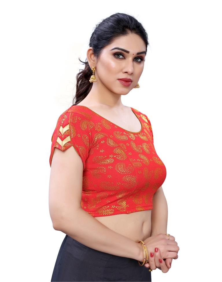 Alluring Red Coloured Lycra Foil Printed Stitched Blouse | Leemboodi