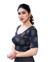 Glossy Navy Blue Coloured Lycra Knitted Stitched Blouse | Leemboodi