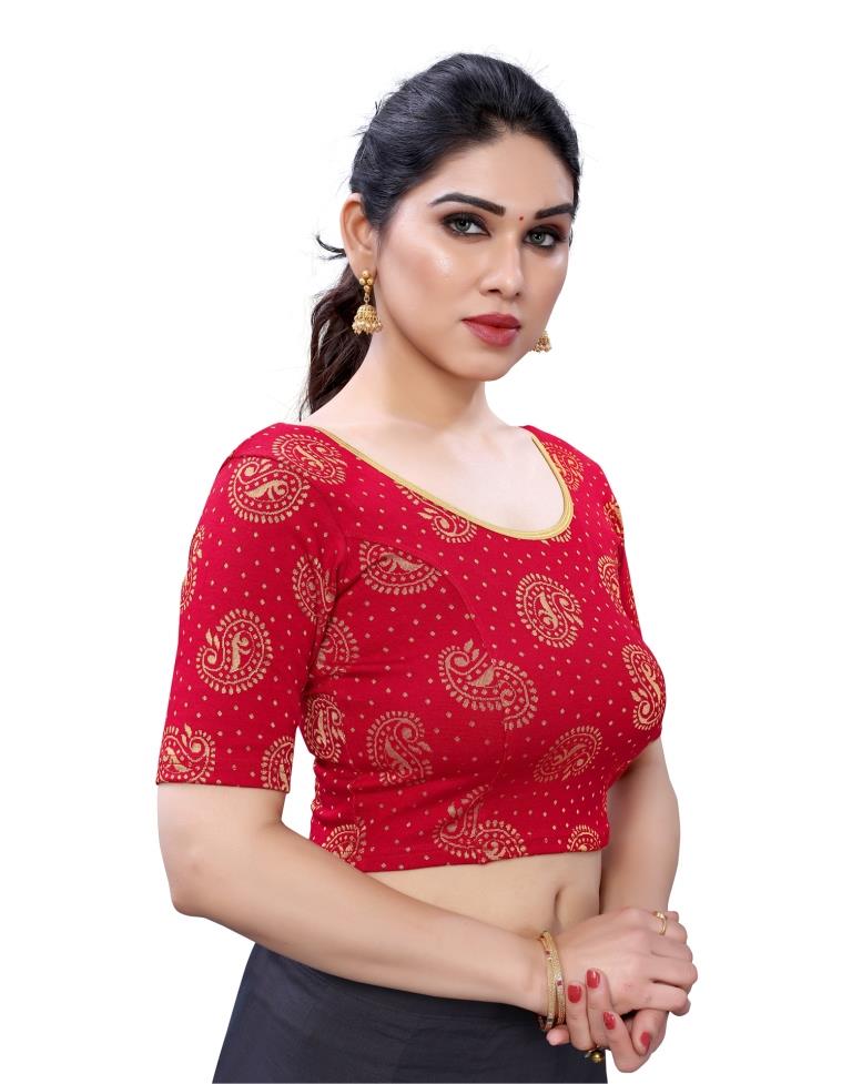 Sensuous Red Coloured Lycra Knitted Stitched Blouse | Leemboodi