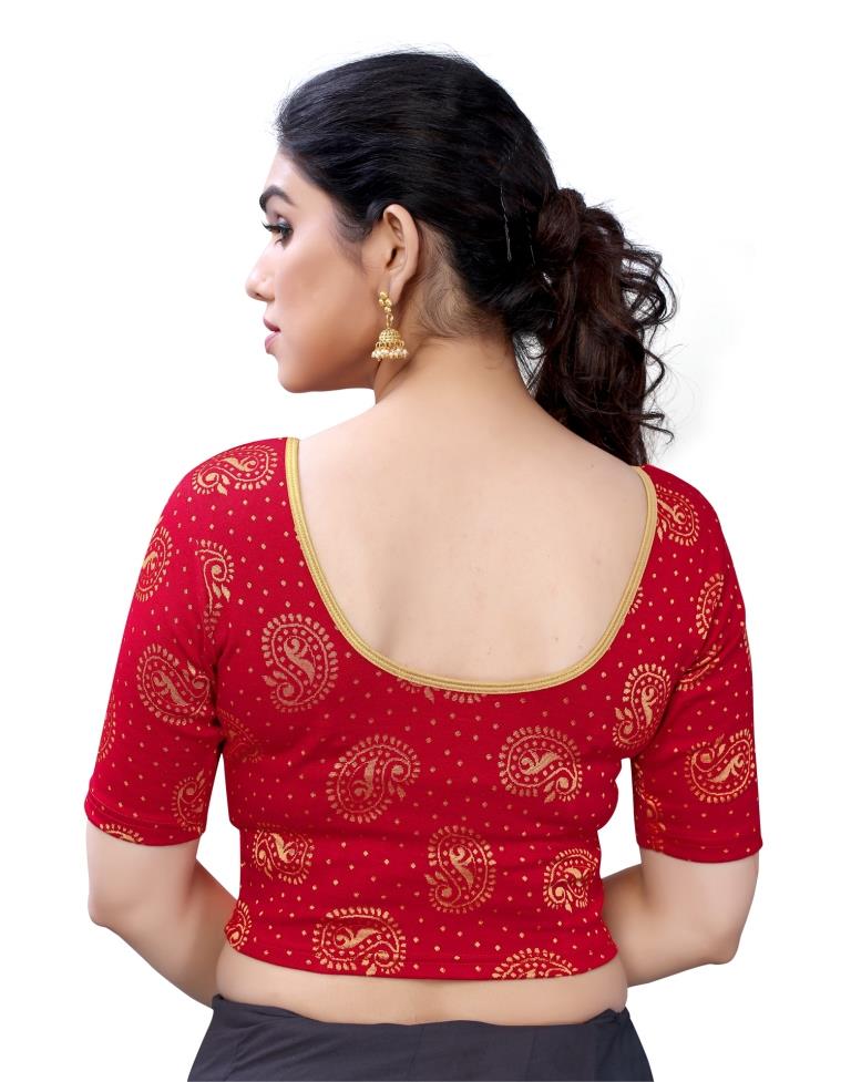 Sensuous Red Coloured Lycra Knitted Stitched Blouse | Leemboodi