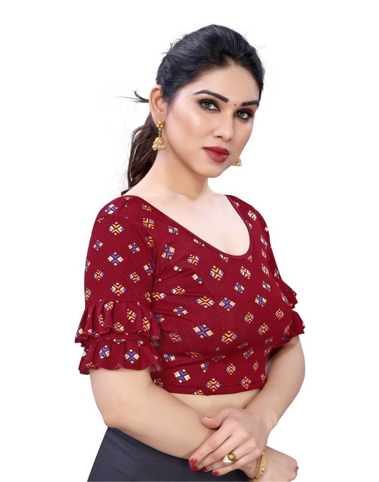 Adorable Maroon Coloured Lycra Foil Printed Stitched Blouse | Leemboodi