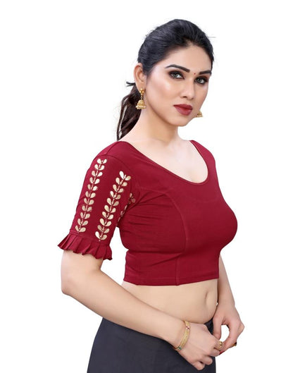 Breezy Maroon Coloured Lycra Embroidered Stitched Blouse | Leemboodi