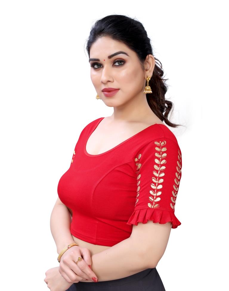 Versatile Red Coloured Lycra Embroidered Stitched Blouse | Leemboodi