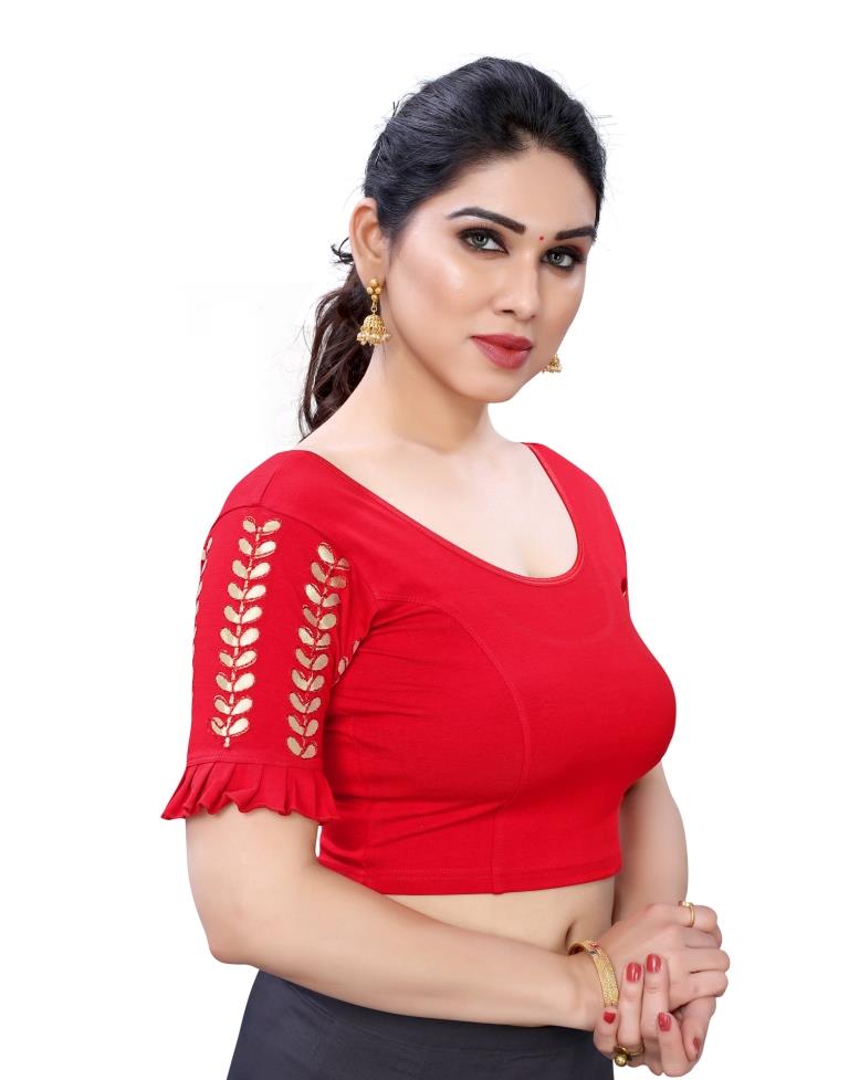 Versatile Red Coloured Lycra Embroidered Stitched Blouse | Leemboodi