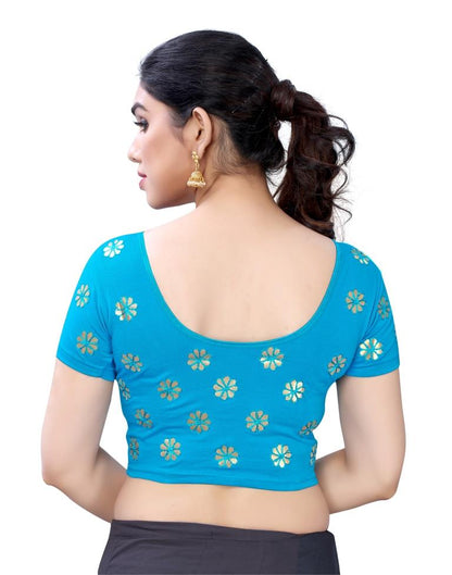 Charming Sky Blue Coloured Lycra Embroidered Stitched Blouse | Leemboodi