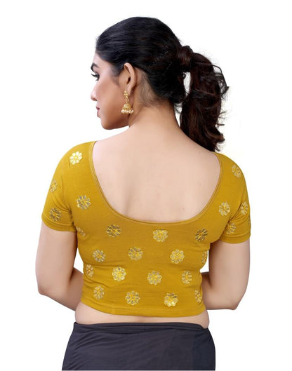 Dazzling Mustard Coloured Lycra Embroidered Stitched Blouse | Leemboodi
