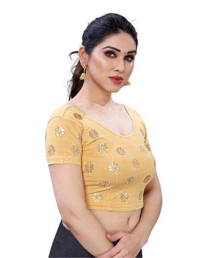 Eye Catching Cream Coloured Lycra Embroidered Stitched Blouse | Leemboodi