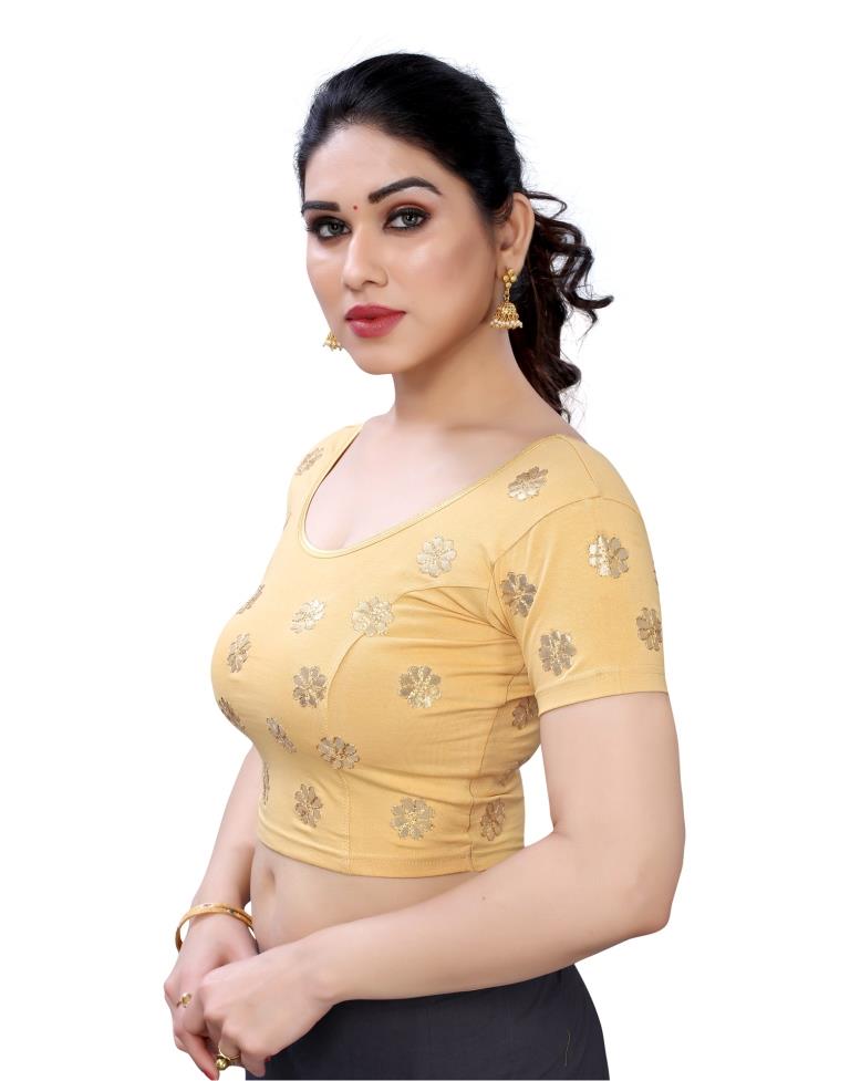 Eye Catching Cream Coloured Lycra Embroidered Stitched Blouse | Leemboodi