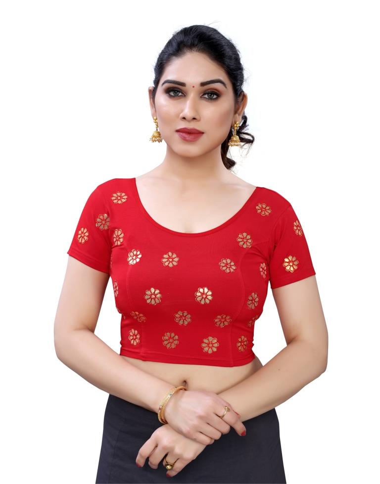 Tremendous Red Coloured Lycra Embroidered Stitched Blouse | Leemboodi
