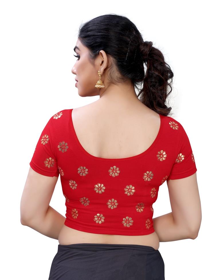 Tremendous Red Coloured Lycra Embroidered Stitched Blouse | Leemboodi