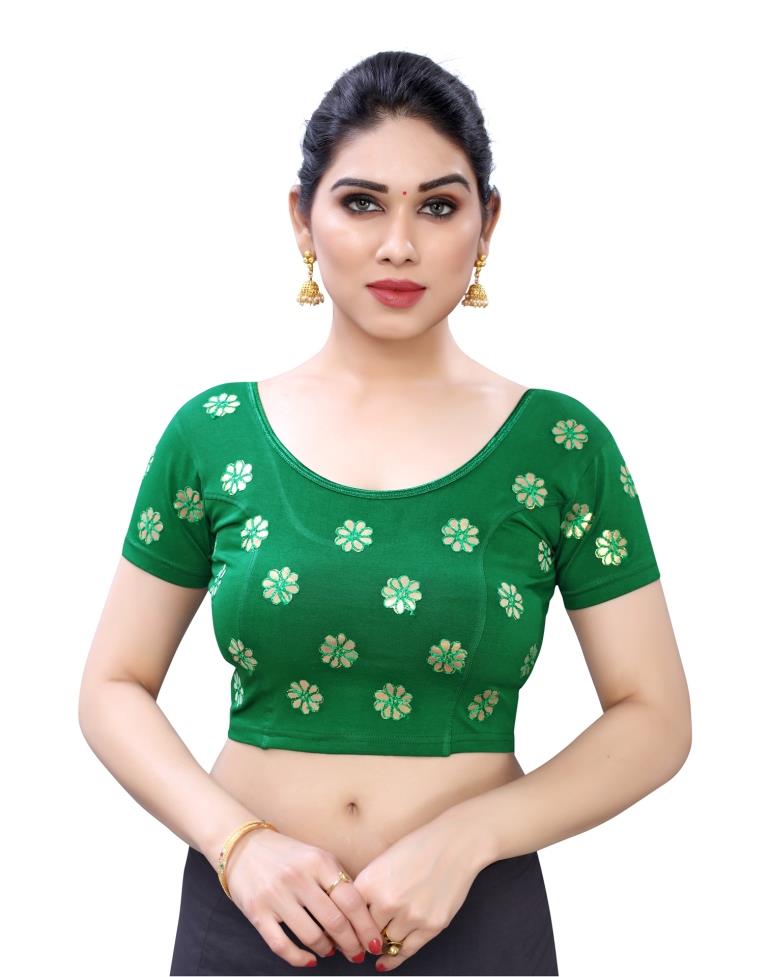 Dynamic Green Coloured Lycra Embroidered Stitched Blouse | Leemboodi