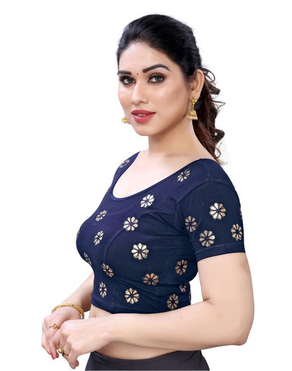 Outstanding Navy Blue Coloured Lycra Embroidered Stitched Blouse | Leemboodi