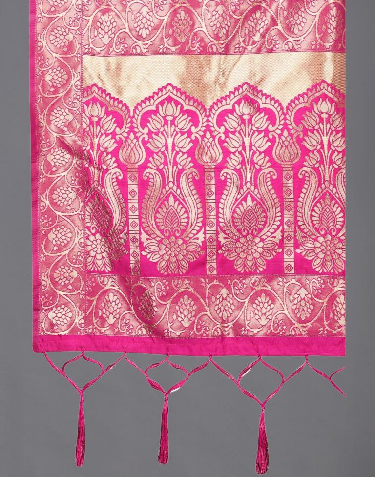 Rust Pink Coloured Poly Silk Jacquard Dupatta | Leemboodi