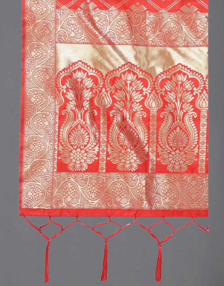Stylish Red Coloured Poly Silk Jacquard Dupatta | Leemboodi