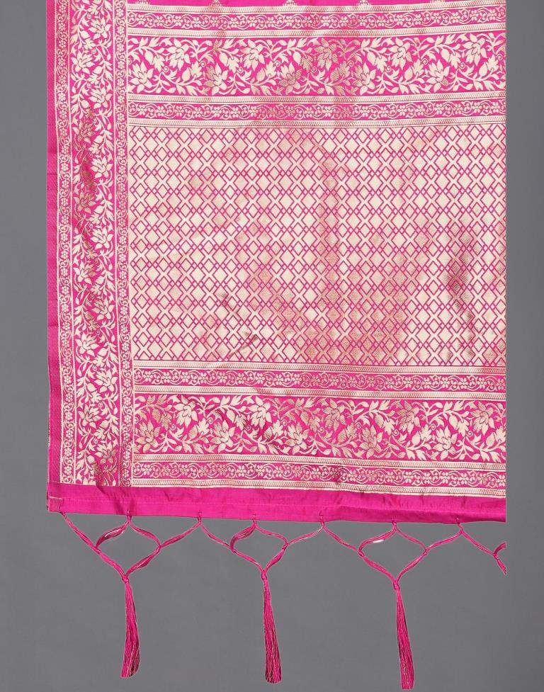Modish Pink Coloured Poly Silk Jacquard Dupatta | Leemboodi