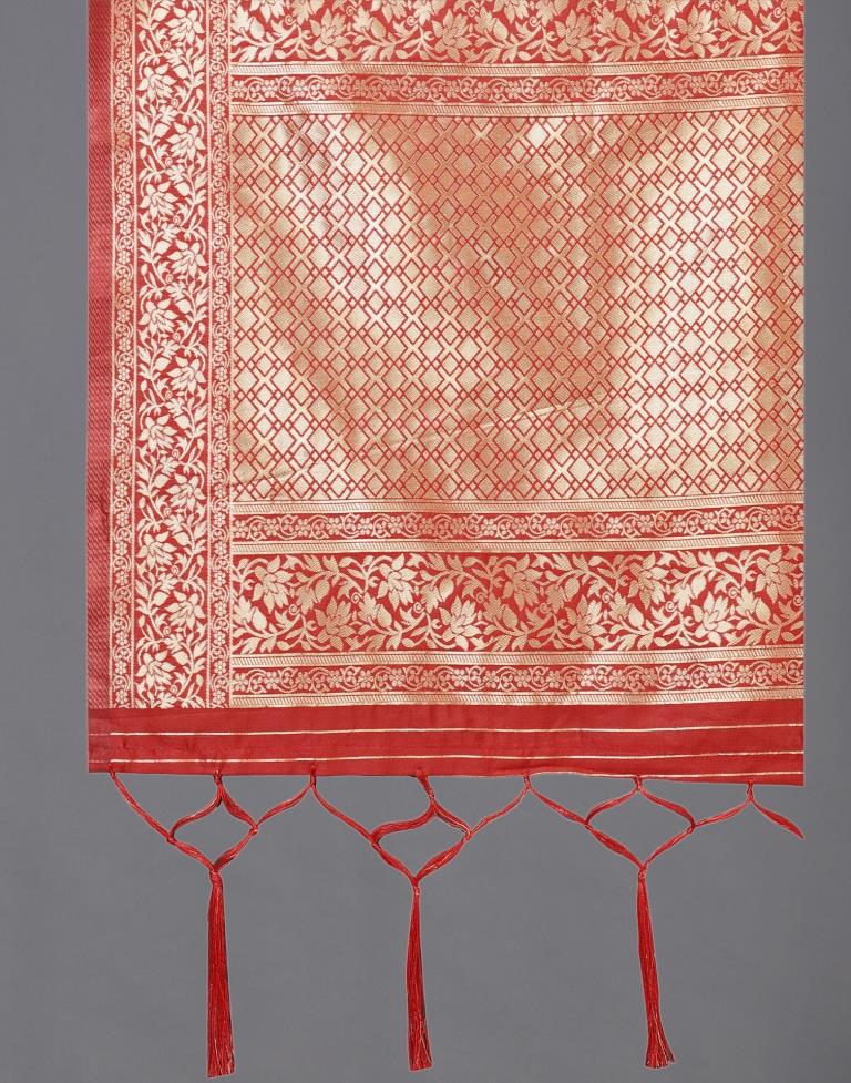 Bedazzling Red Coloured Poly Silk Jacquard Dupatta | Leemboodi