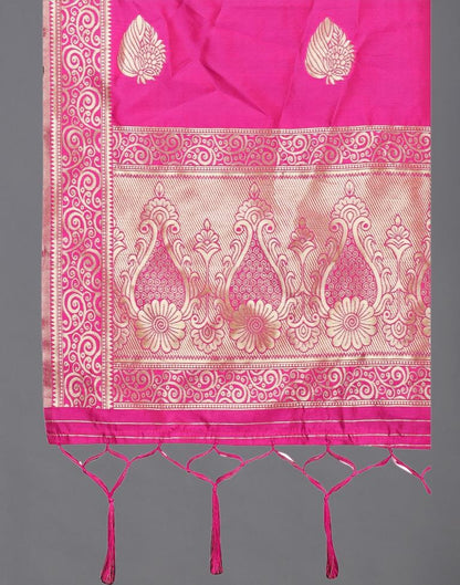 Voguish Pink Coloured Poly Silk Jacquard Dupatta | Leemboodi