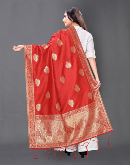 Graceful Red Coloured Poly Silk Jacquard Dupatta | Leemboodi